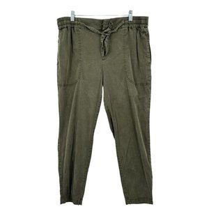 Lou & Grey Women Large Pants Green Straight Leg Lyocell Zipper Elastic‎ Waist